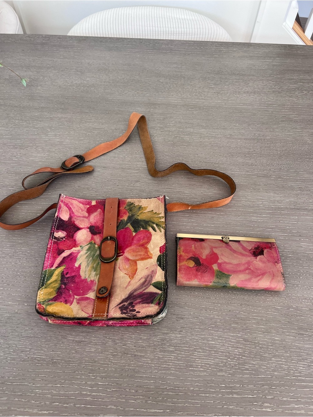 Patricia Nash Pink Floral Crossbody Bag with Matching Wallet